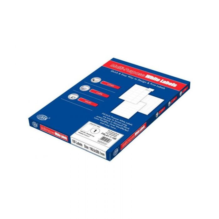FIS 100-Sheets Multipurpose White Labels (1 Stickers x 100 Sheet) A4 Size FSLA1-100
