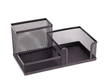Partner 3-Compartment Metal Mesh Desk Organizer Black