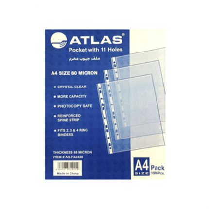 100-Piece A4 11 Holes Clear Pocket 80 Microns Set clear