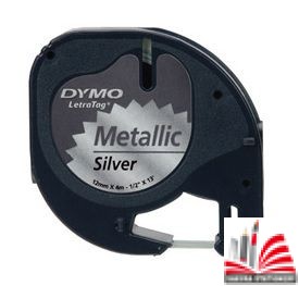 Dymo 91208 Black On Metallic Silver LetraTag Label Plastic Tape 12mm x 4m (S0721730 Tape)