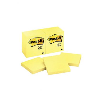 Post-It Sticky Notes Canary Yellow Color  3"x 3" (76 mm x 76mm). 100 sheets/pad