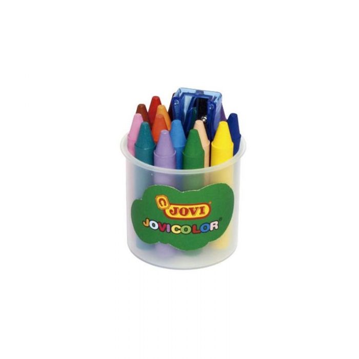 JOVICOLOR wax crayons jar 16 assorted colours + sharpener