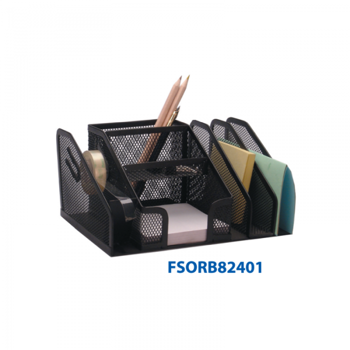 FIS FSORB82401 Metal Mesh Desk Organizer Black