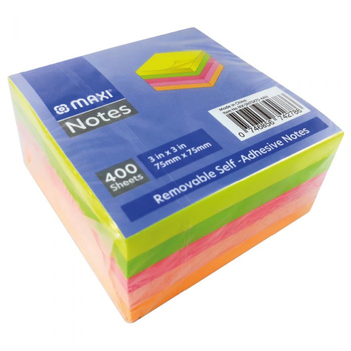 Maxi Sticky Notes 75x75mm Cubes 5 Neon Colors